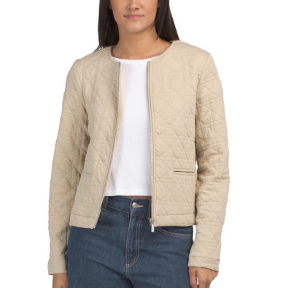 Bagatelle Collection Quilted Beige Women's Zip Jacket Size Small
